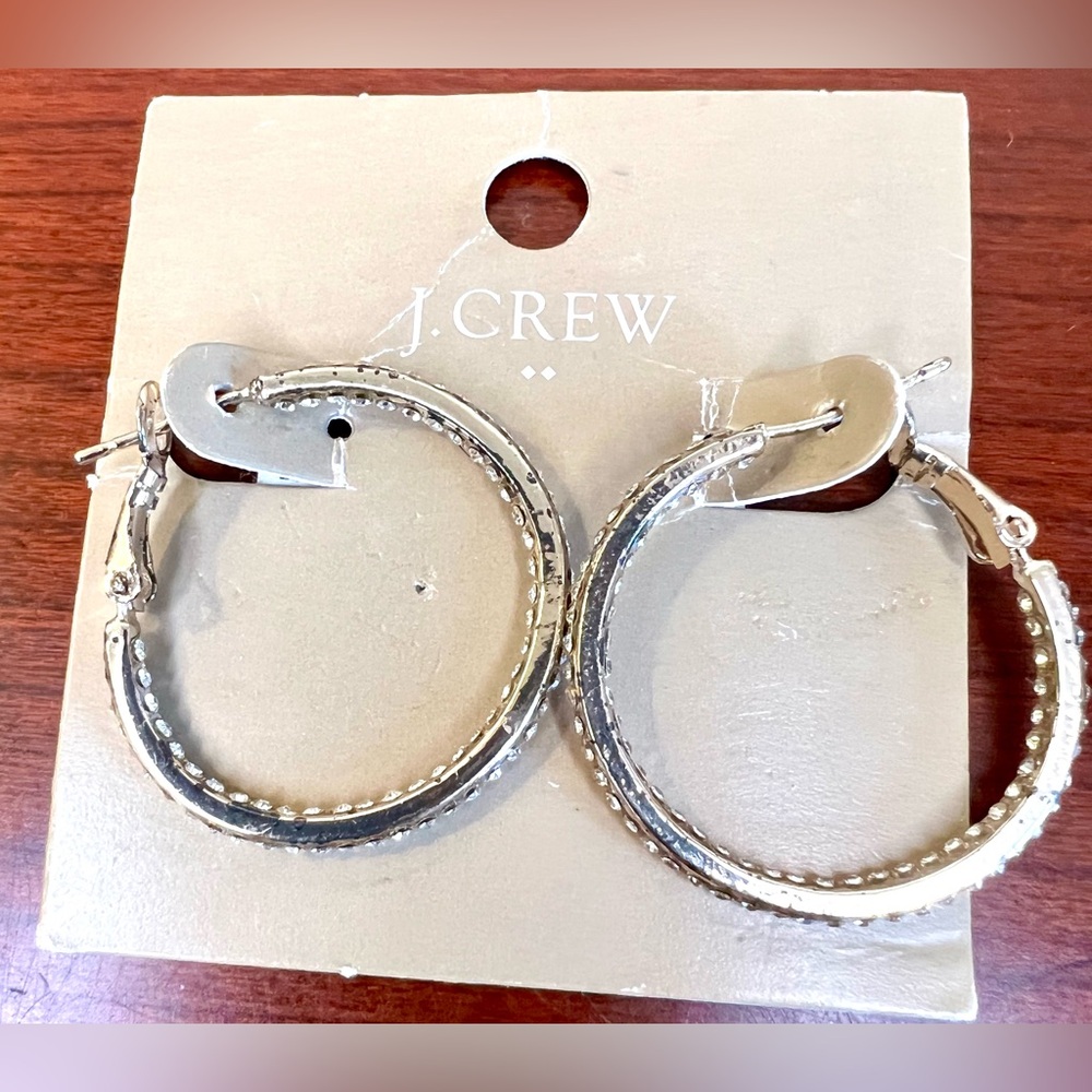 J. Crew Gold Tone Pave Hoop Earrings NWT